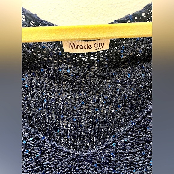 Miracle City blue sequined sweater size m - Picture 2 of 5